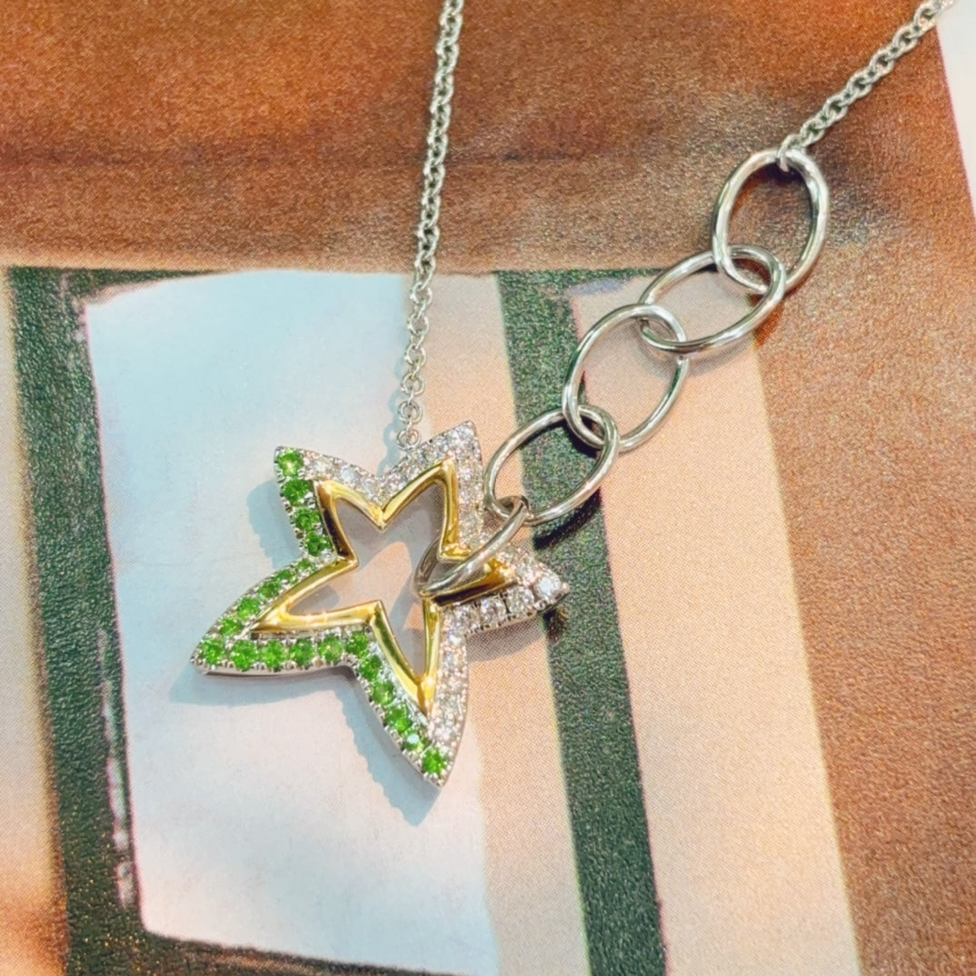 Charming Tsavorite Star Pendant Jewelry - White Diamond Pendant