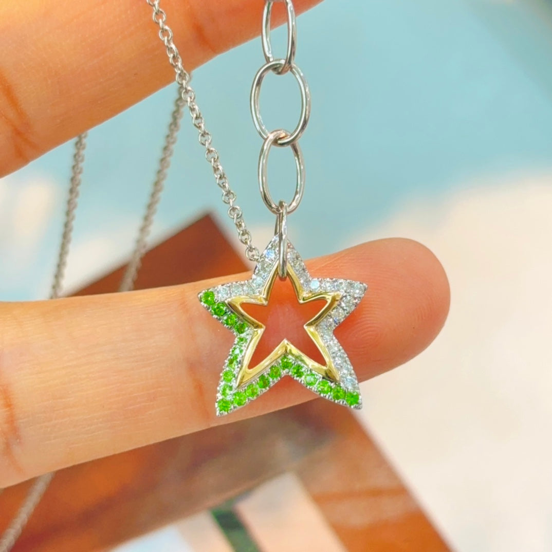 Charming Tsavorite Star Pendant Jewelry - White Diamond Pendant