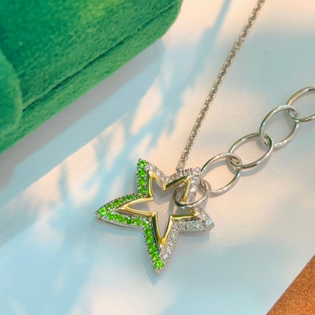 Charming Tsavorite Star Pendant Jewelry - White Diamond Pendant