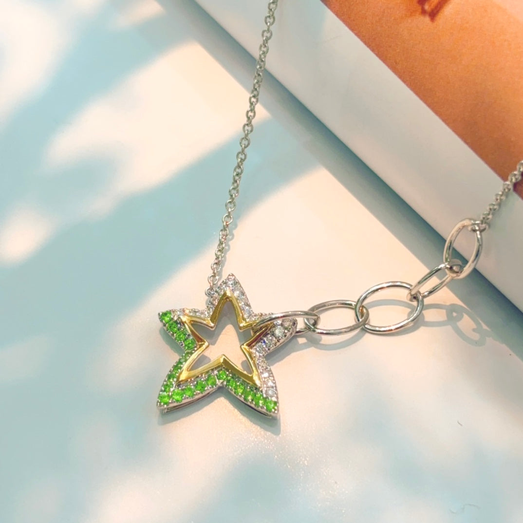 Charming Tsavorite Star Pendant Jewelry - White Diamond Pendant