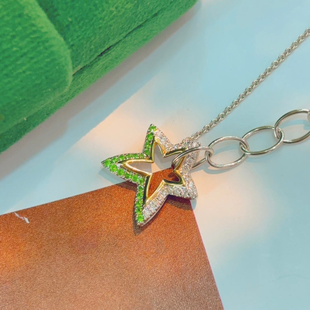 Charming Tsavorite Star Pendant Jewelry - White Diamond Pendant