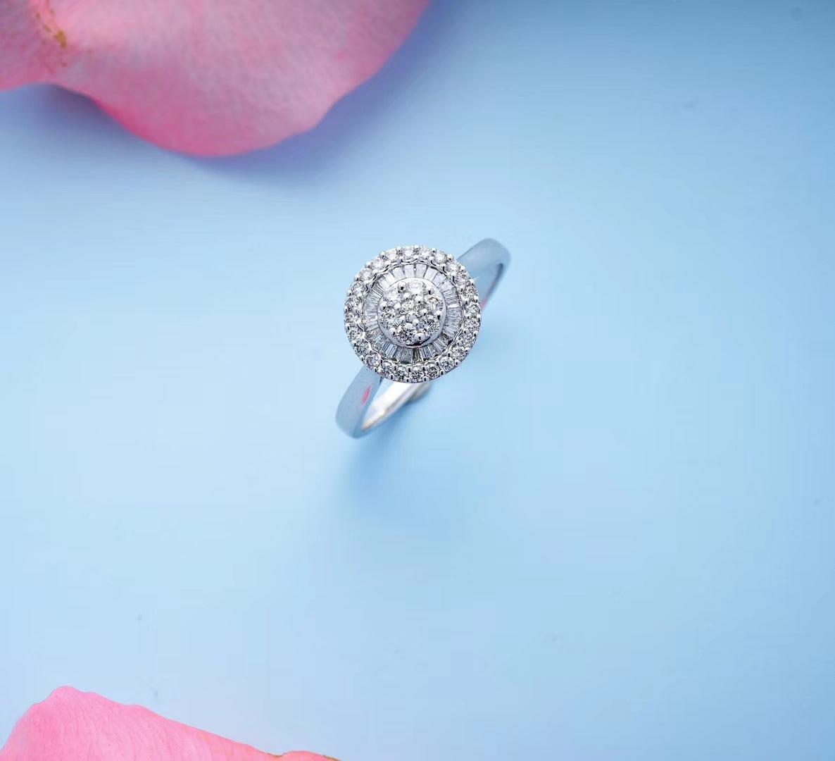 Circular T Ring with Diamond Accents - Premium Jewelry - White Diamond Ring