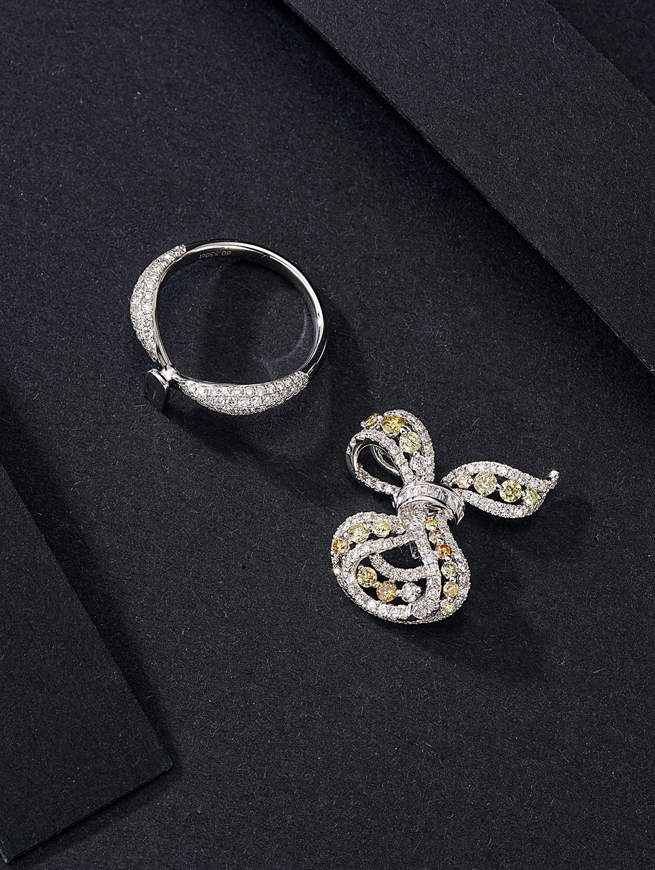 Colorful Butterfly Ring with Round Diamond - Unique Jewelry Piece - White Diamond Ring