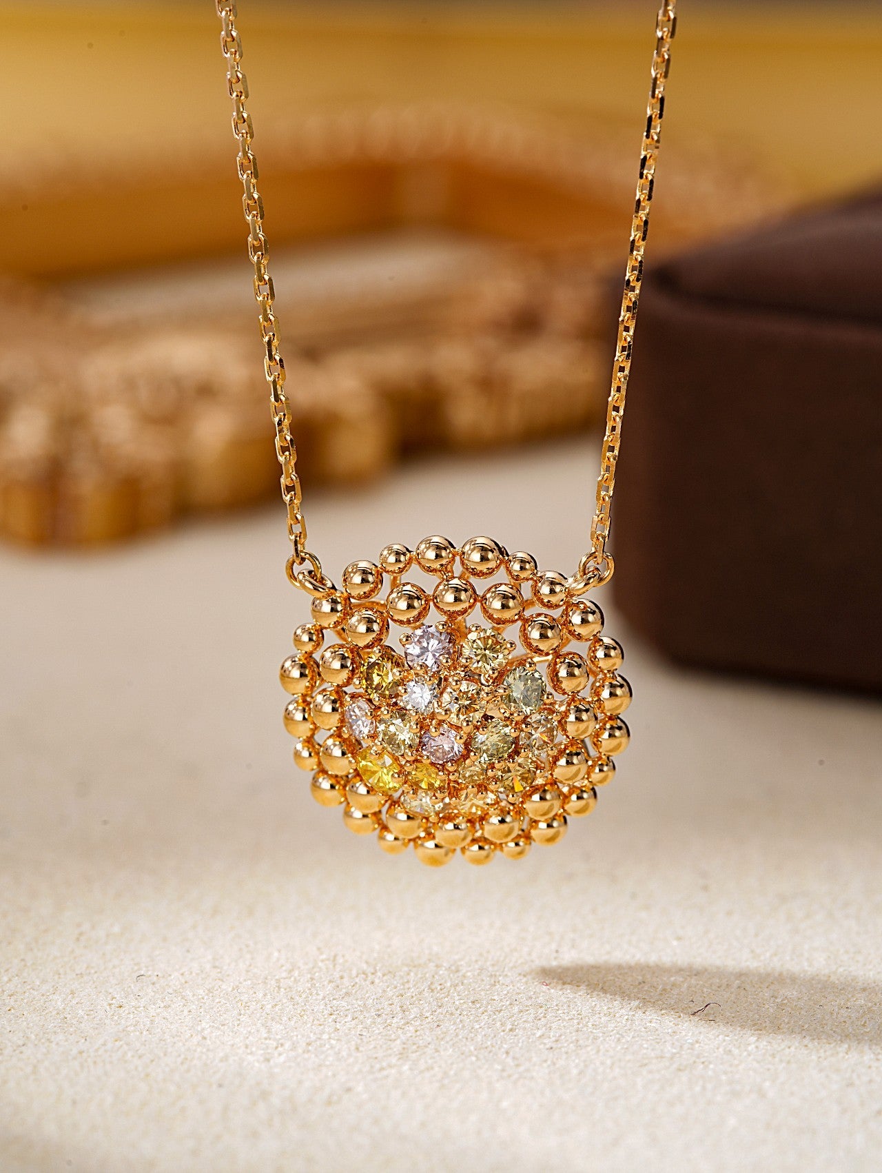 Colorful Double-Row Dewdrop Pendant with Diamond - Premium Jewelry - Yellow Diamond Pendant