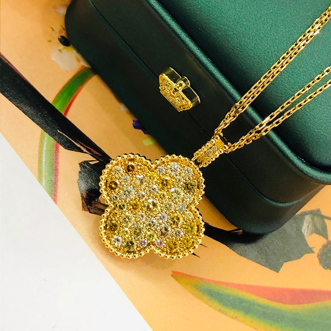 Colorful Four-Leaf Clover Pendant Jewelry - A Unique Gemstone Treasure - Yellow Diamond Pendant