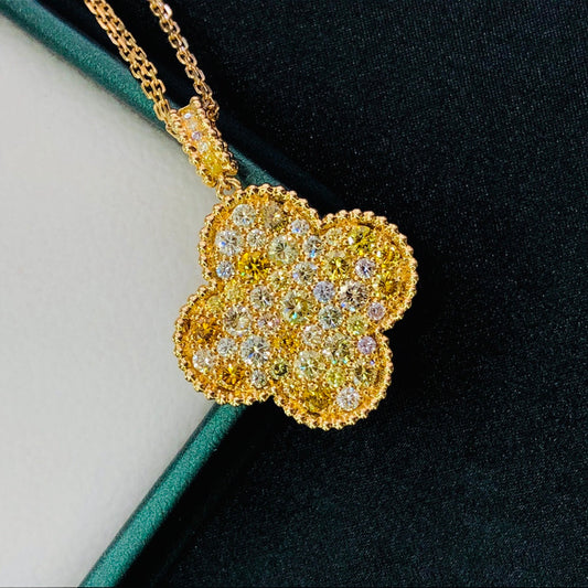 Colorful Four-Leaf Clover Pendant Jewelry - A Unique Gemstone Treasure - Yellow Diamond Pendant