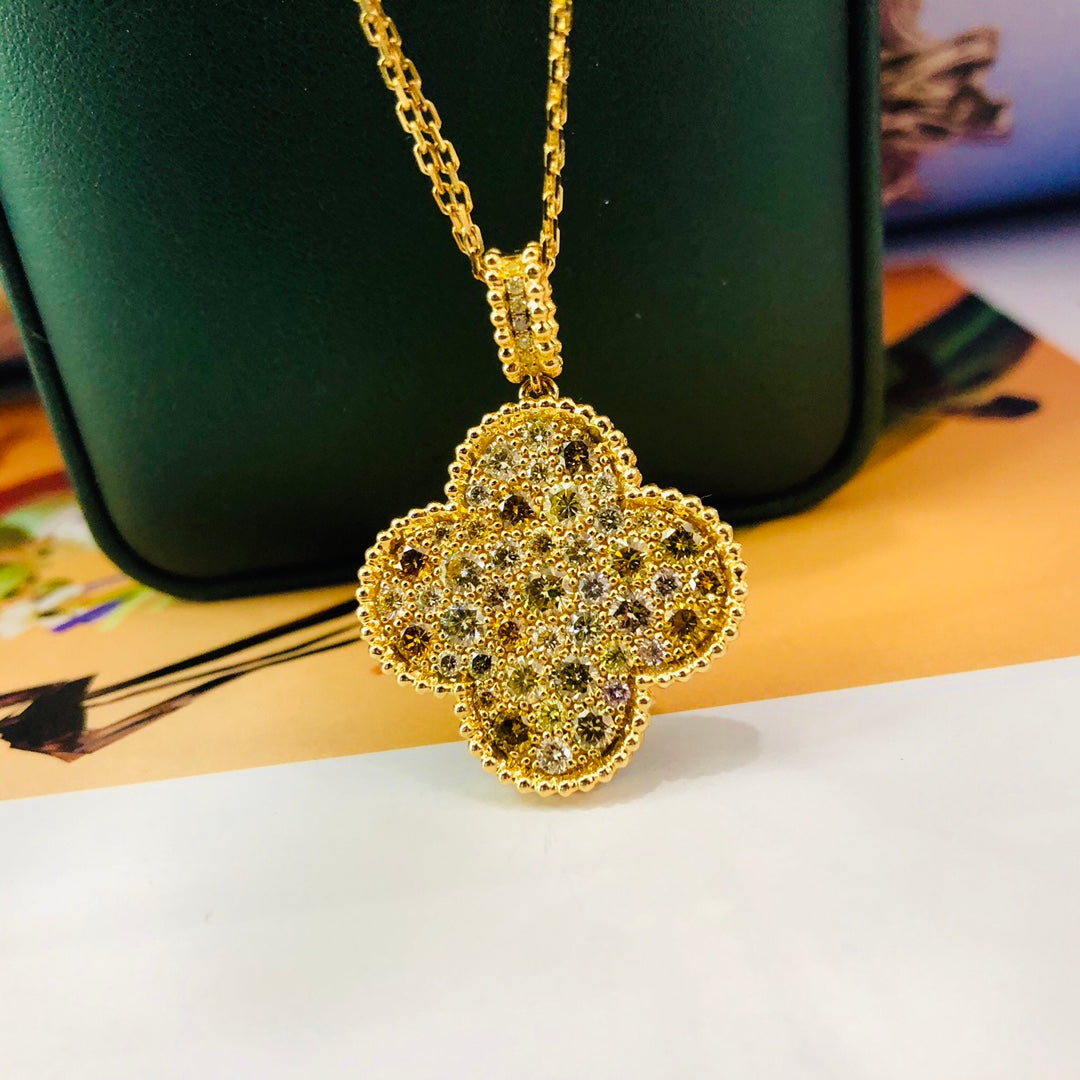 Colorful Four-Leaf Clover Pendant Jewelry - A Unique Gemstone Treasure - Yellow Diamond Pendant