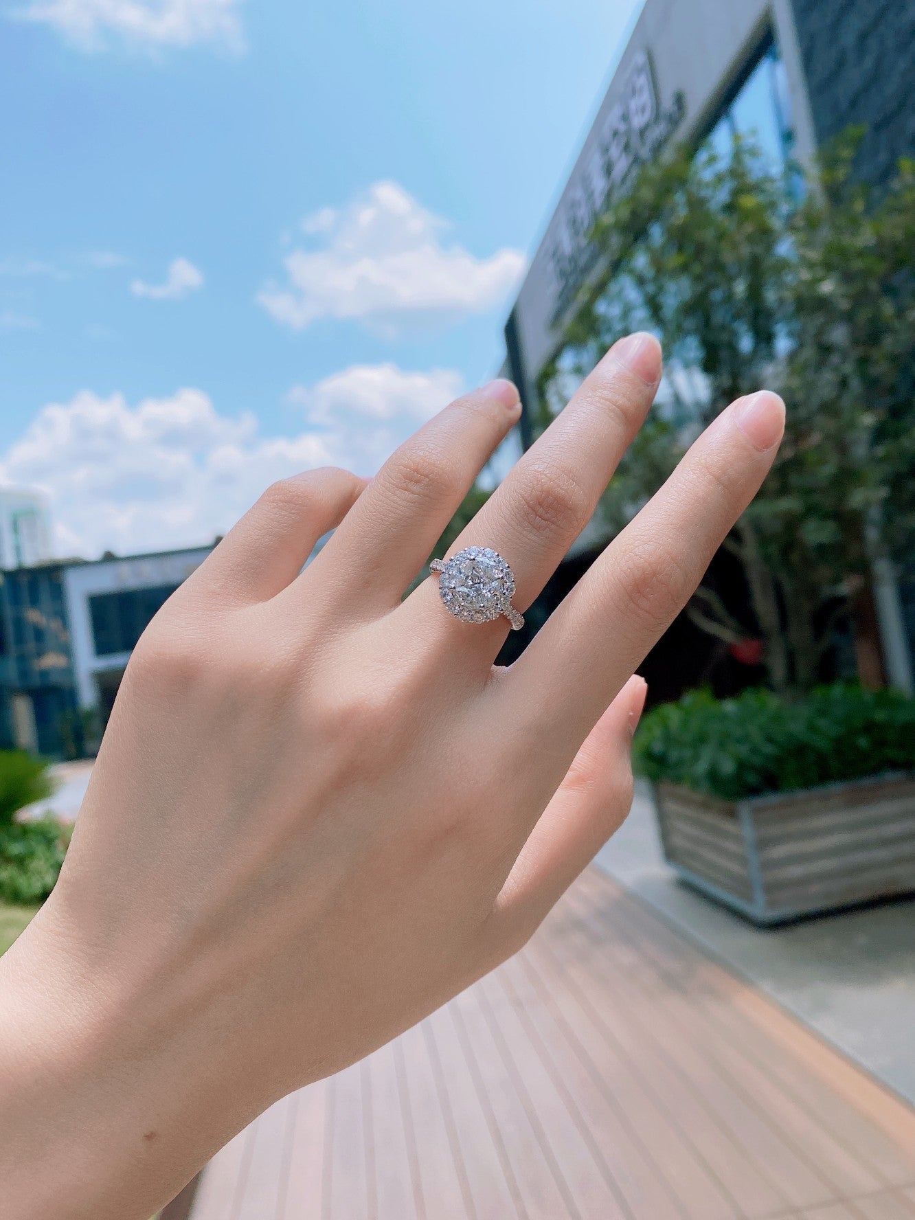 Copper Coin Ring - Unique Jewelry Piece with Sparkling Stones - White Diamond Ring