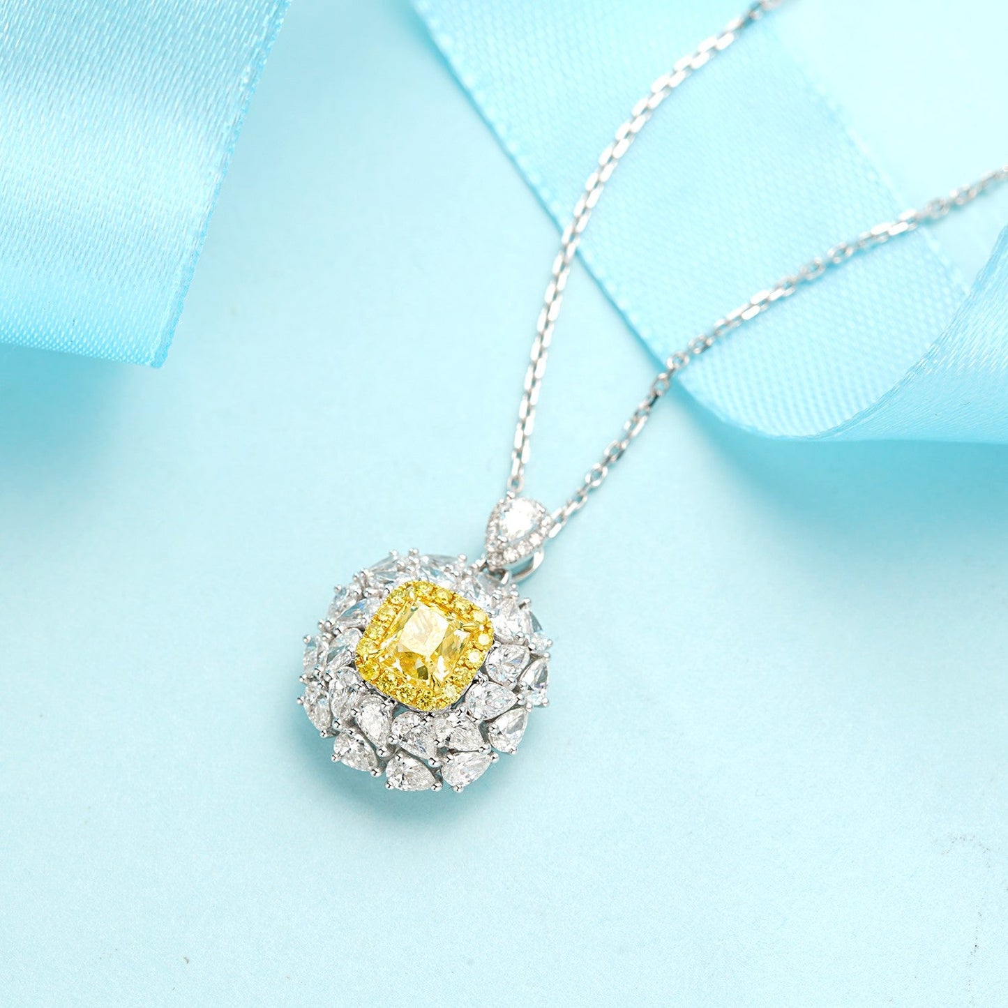 Cra Diamond Cushion Double Halo Teardrop Jewelry Set - Yellow Diamond Ring