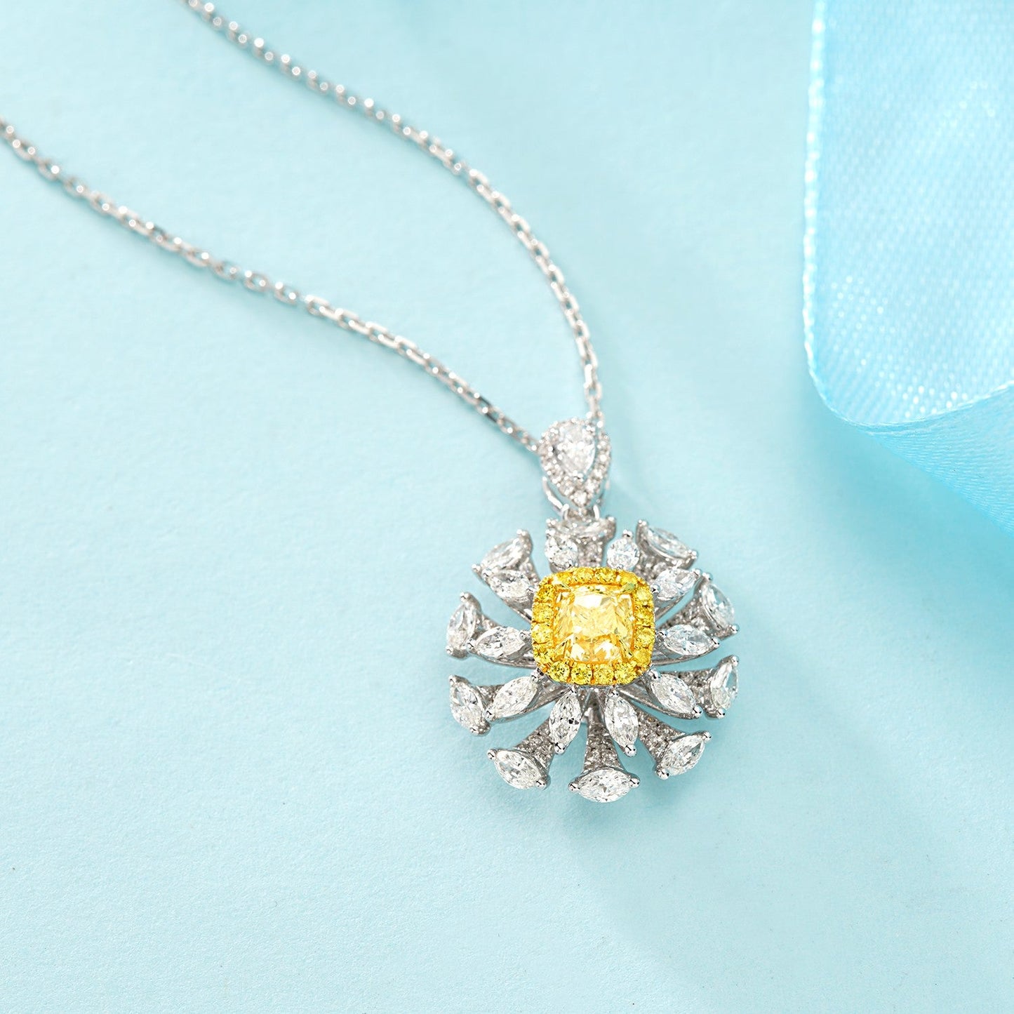 Crafted Elegance: Cushion-Cut Yellow Diamond Pendant Jewelry - Yellow Diamond Ring