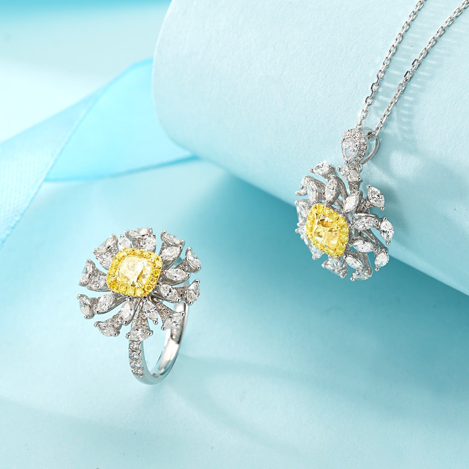 Crafted Elegance: Cushion-Cut Yellow Diamond Pendant Jewelry - Yellow Diamond Ring