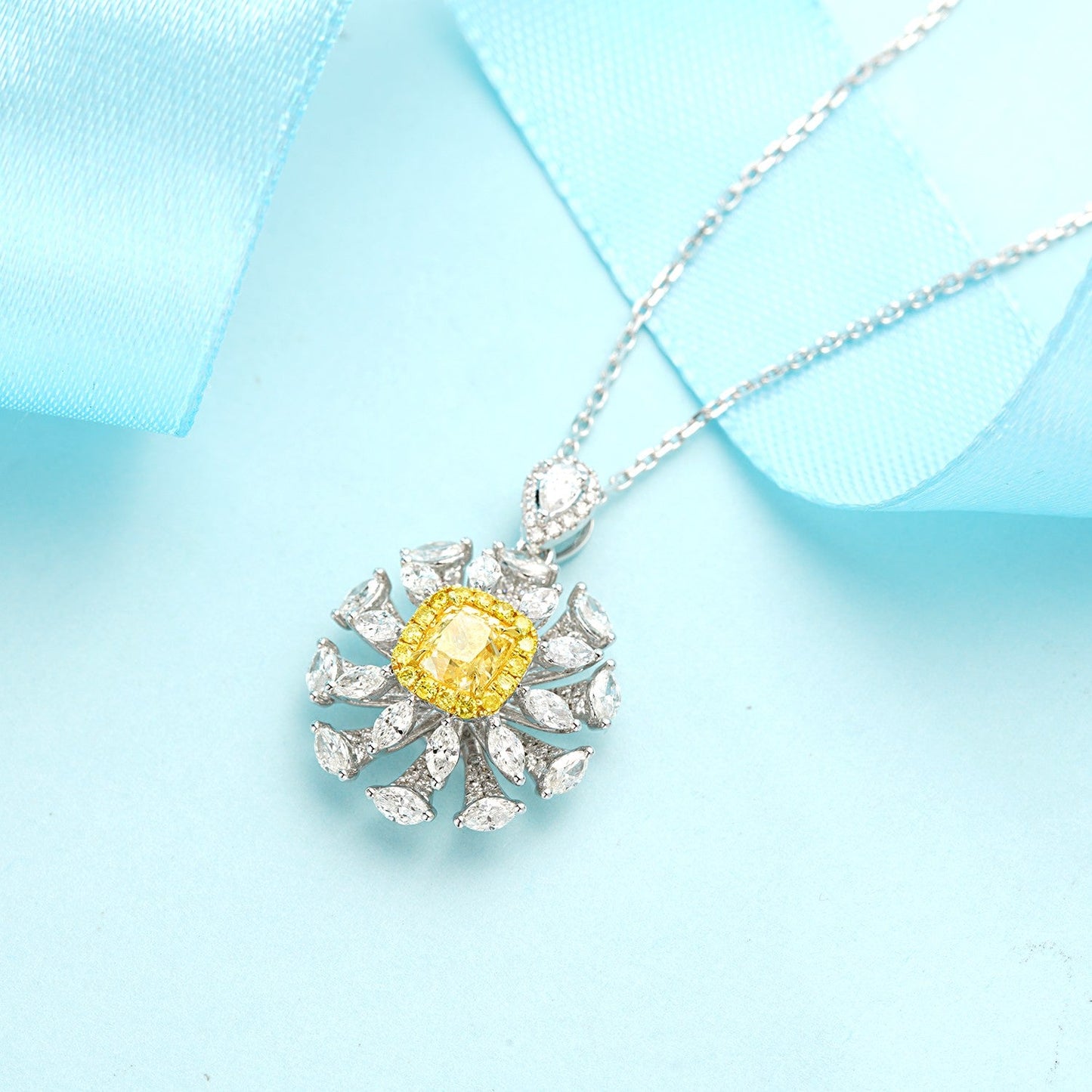 Crafted Elegance: Cushion-Cut Yellow Diamond Pendant Jewelry - Yellow Diamond Ring