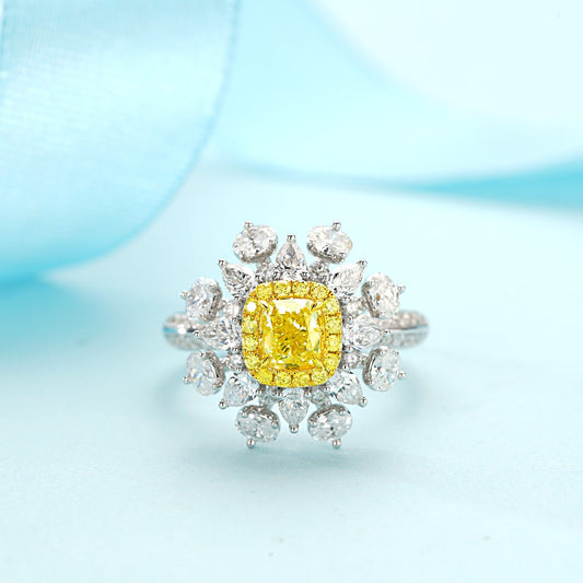 Crafted Elegance: Cushion Teardrop and Oval Diamond Suite Jewelry - Yellow Diamond Ring