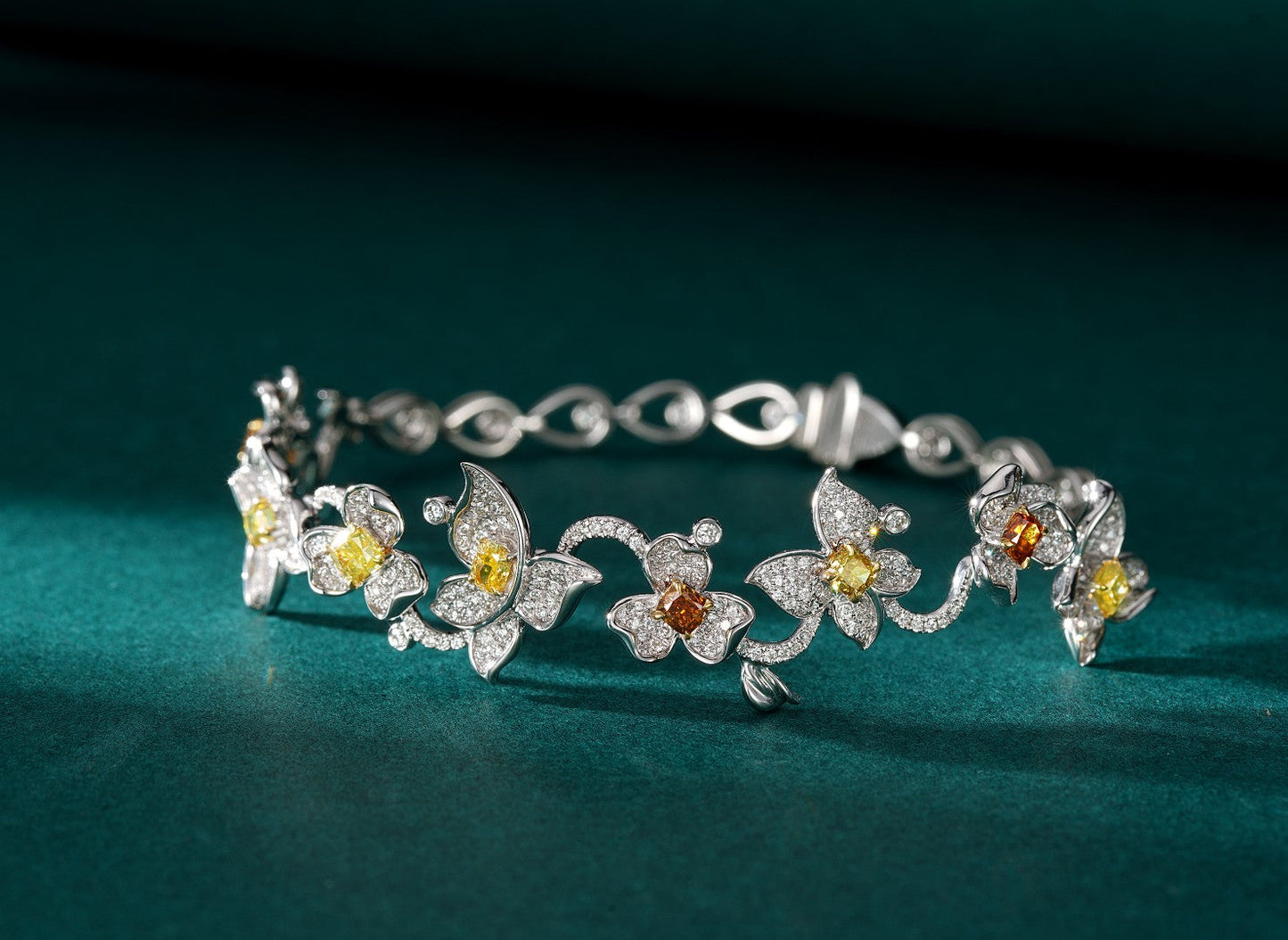 Cushion-Cut Colorful Butterfly Bracelet with Diamond Accent - Unique Jewelry - Colored Diamond Bracelet