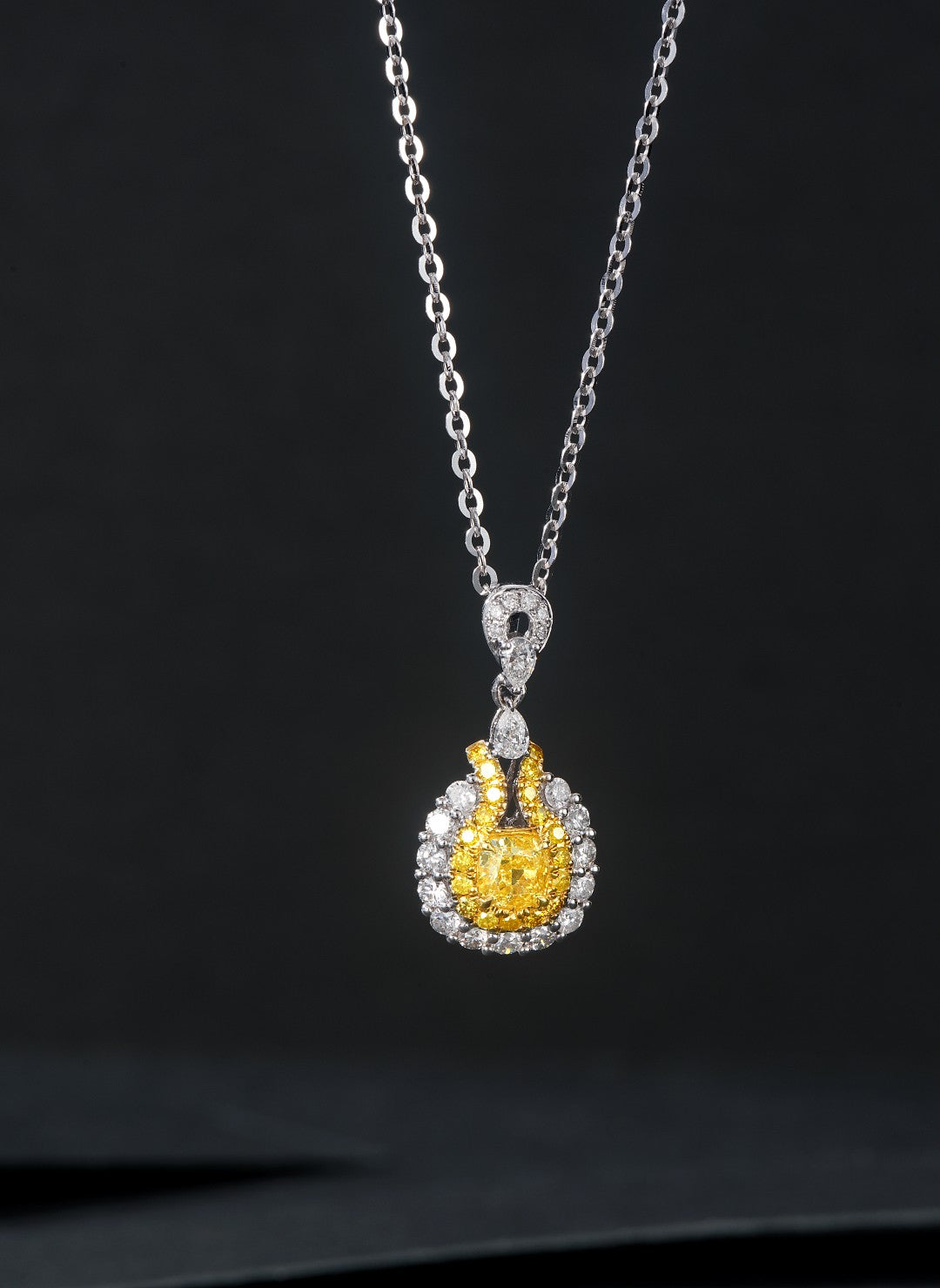 Cushion-Cut Diamond Surrounding Drop Pendant Jewelry - Yellow Diamond Pendant