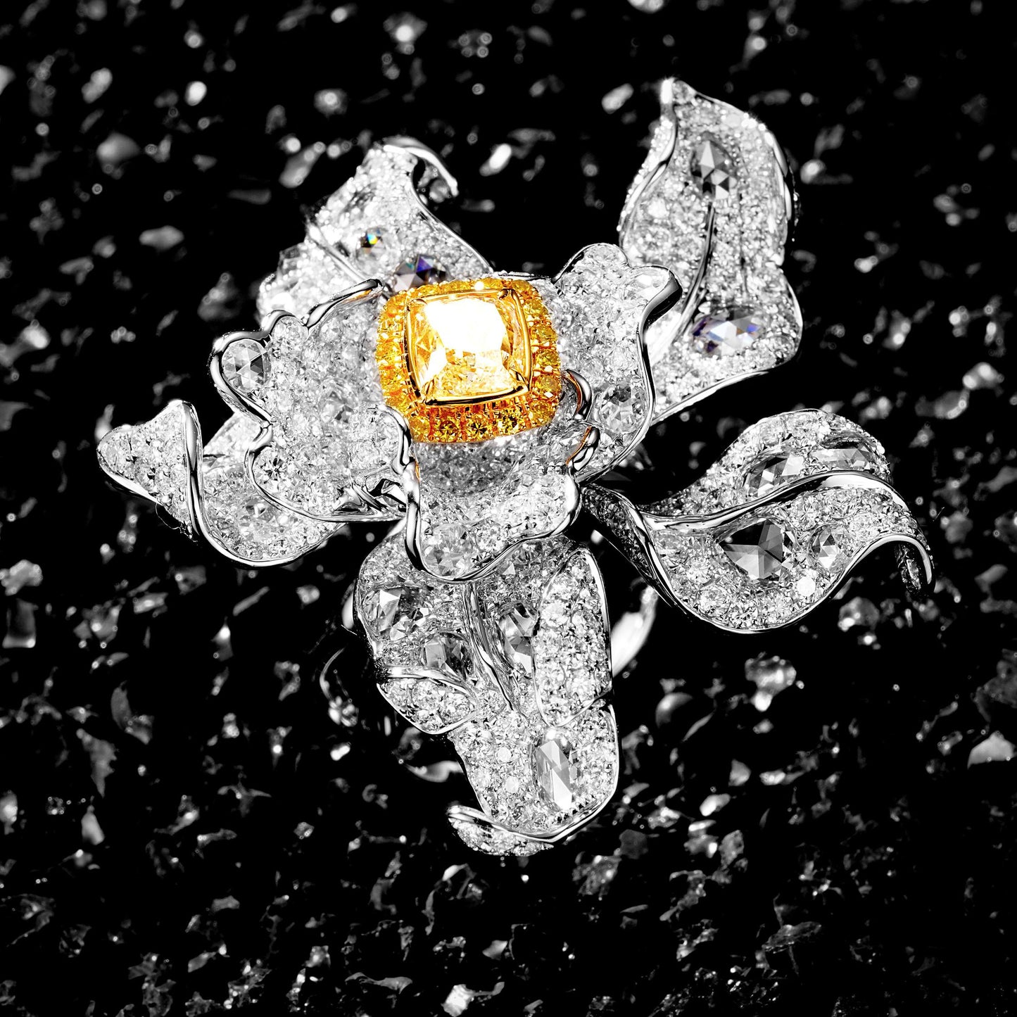 Cushion-Cut Double Layer Diamond Ring - Premium Jewelry - Yellow Diamond Pendant