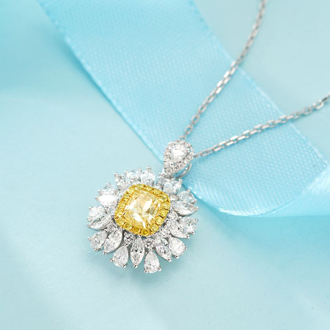 Cushion-Cut Multi-Halo Pendant - Exquisite Jewelry Piece - Yellow Diamond Pendant