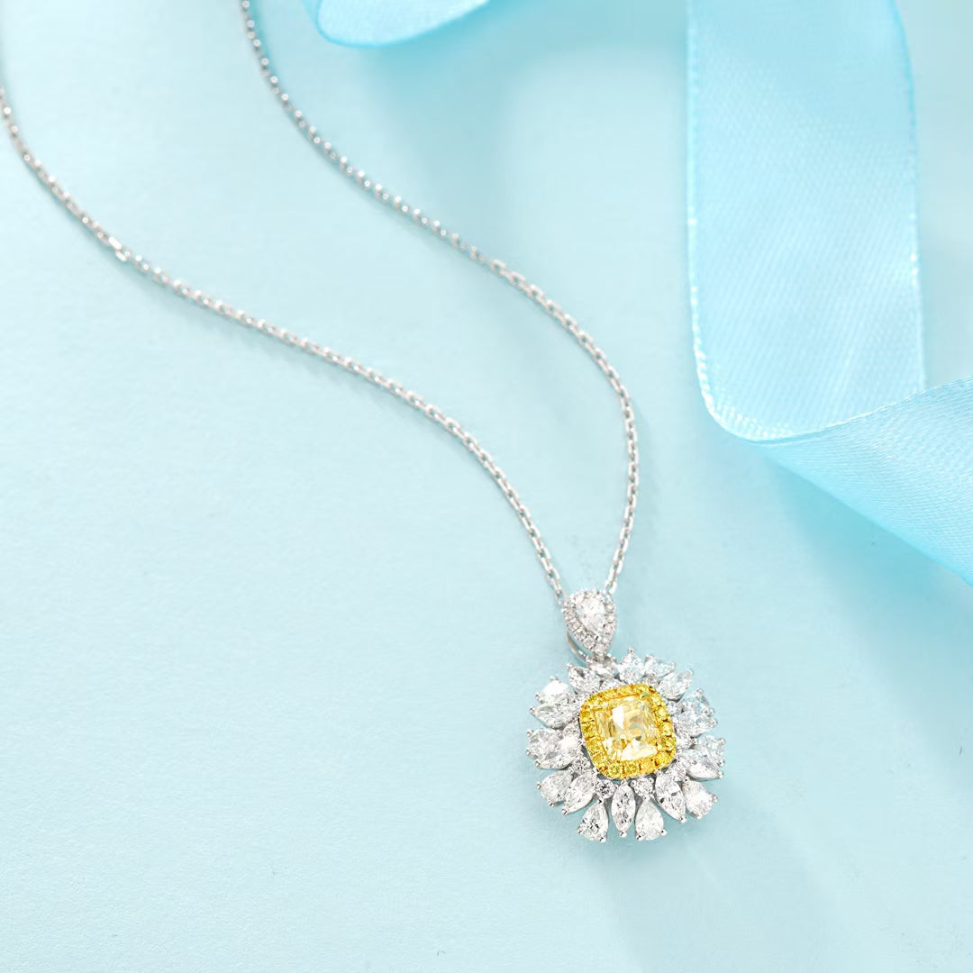 Cushion-Cut Multi-Halo Pendant - Exquisite Jewelry Piece - Yellow Diamond Pendant