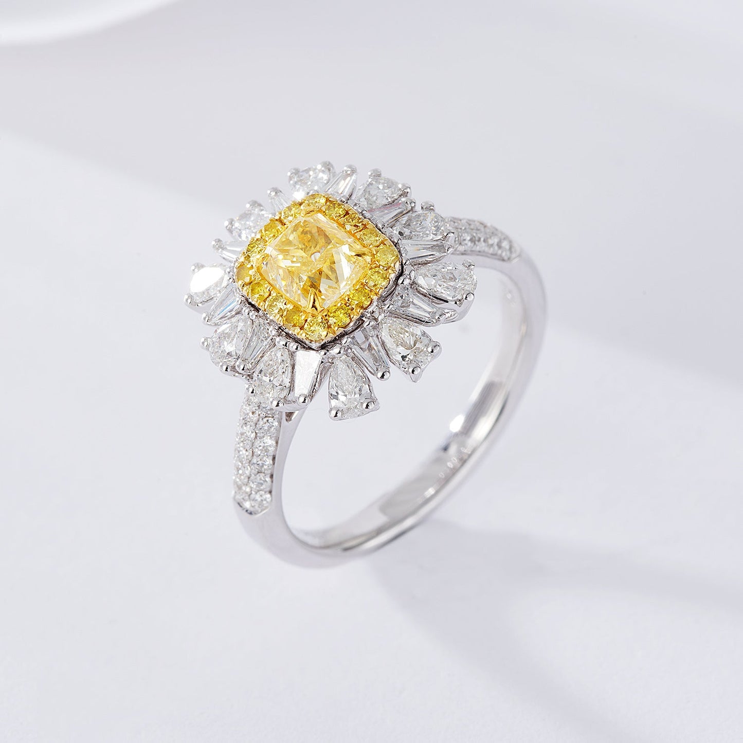 Cushion-Cut Yellow Diamond and T-Square Drop Ring - Luxurious Jewelry - Yellow Diamond Ring