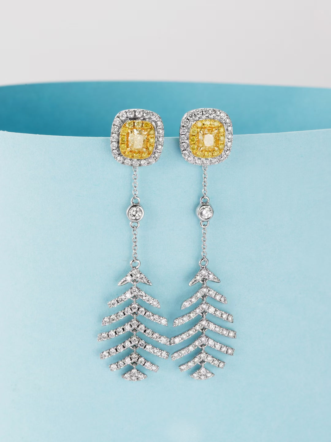 Cushion-Cut Yellow Diamond Feather Earrings - Exquisite Jewelry Piece Jeweler.Jewelry