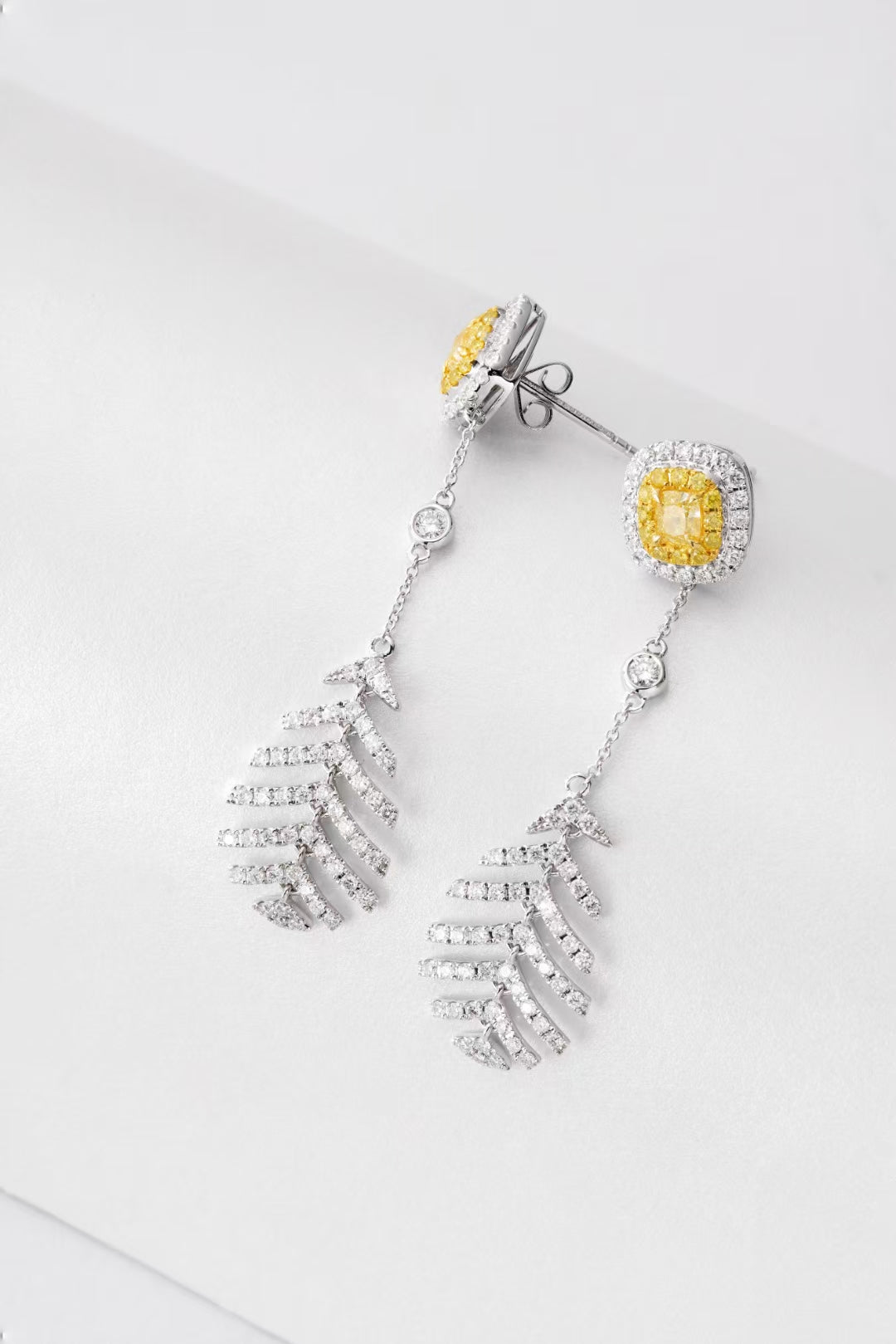 Cushion-Cut Yellow Diamond Feather Earrings - Exquisite Jewelry Piece Jeweler.Jewelry