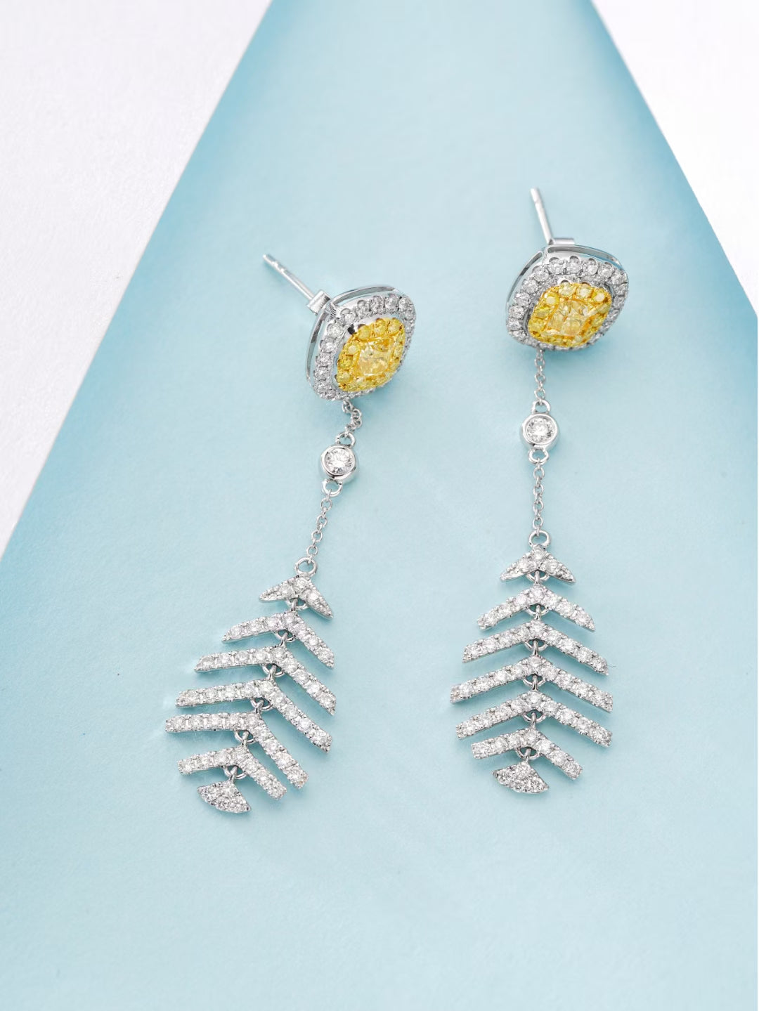 Cushion-Cut Yellow Diamond Feather Earrings - Exquisite Jewelry Piece Jeweler.Jewelry