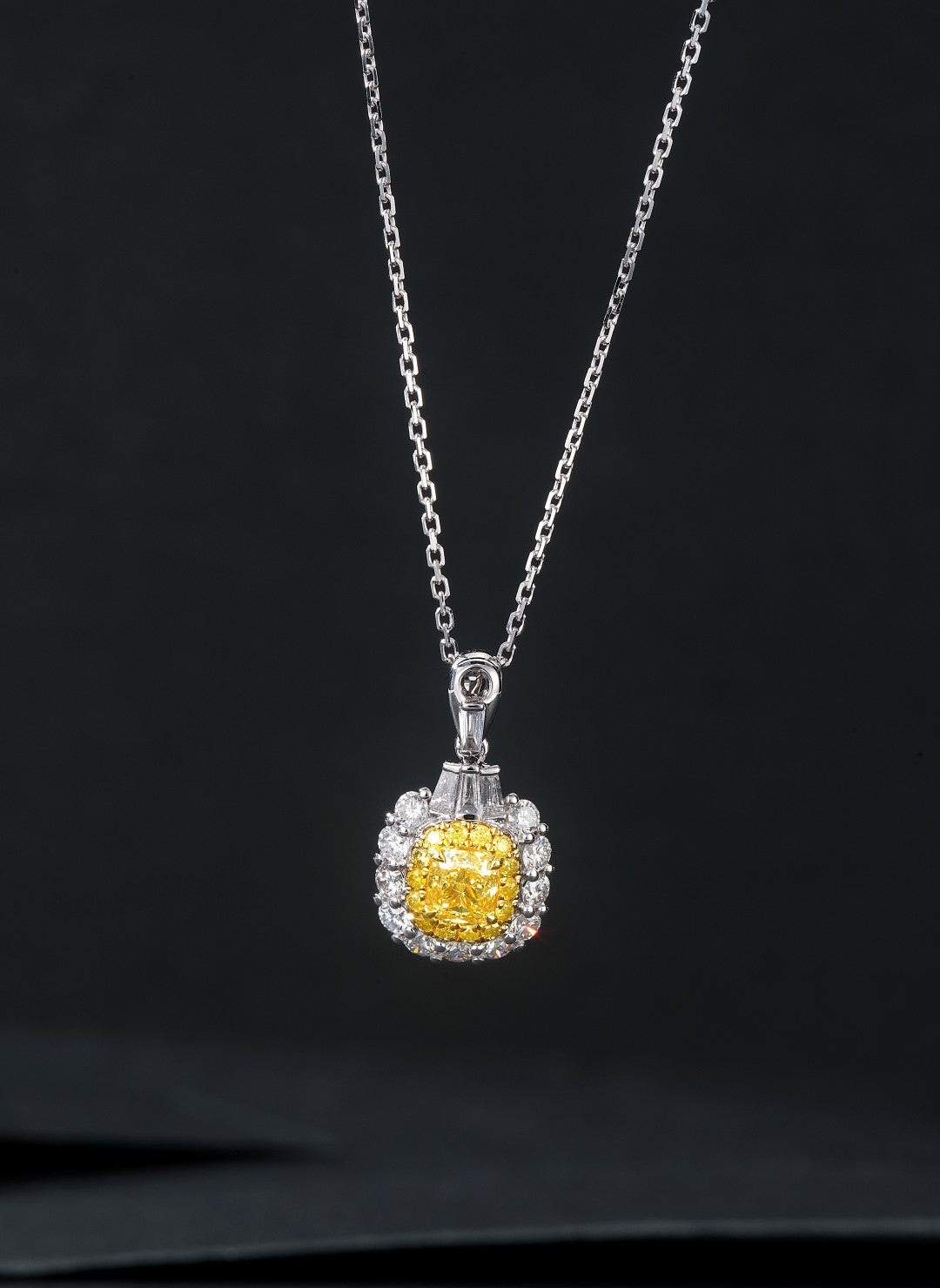 Cushion Cut Yellow Diamond Pendant with Triple T Design - Premium Jewelry - Yellow Diamond Pendant