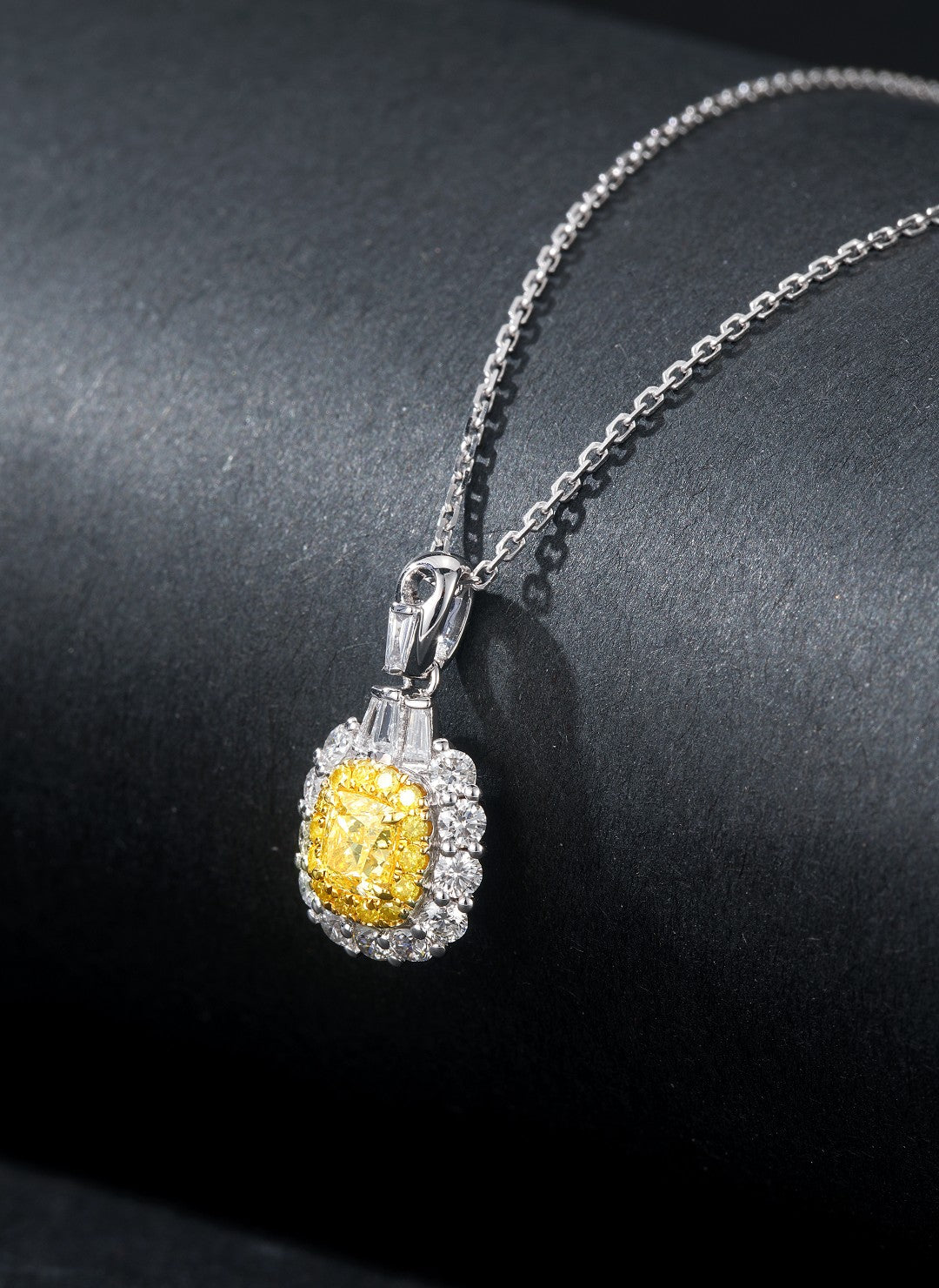 Cushion Cut Yellow Diamond Pendant with Triple T Design - Premium Jewelry - Yellow Diamond Pendant