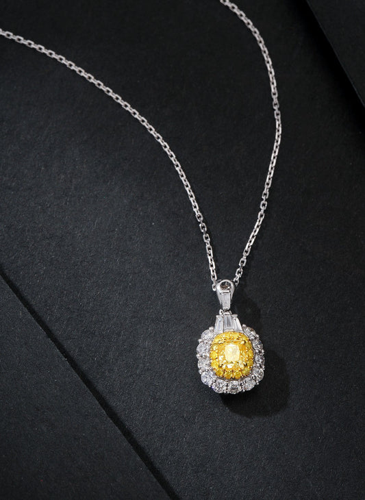 Cushion Cut Yellow Diamond Pendant with Triple T Design - Premium Jewelry - Yellow Diamond Pendant