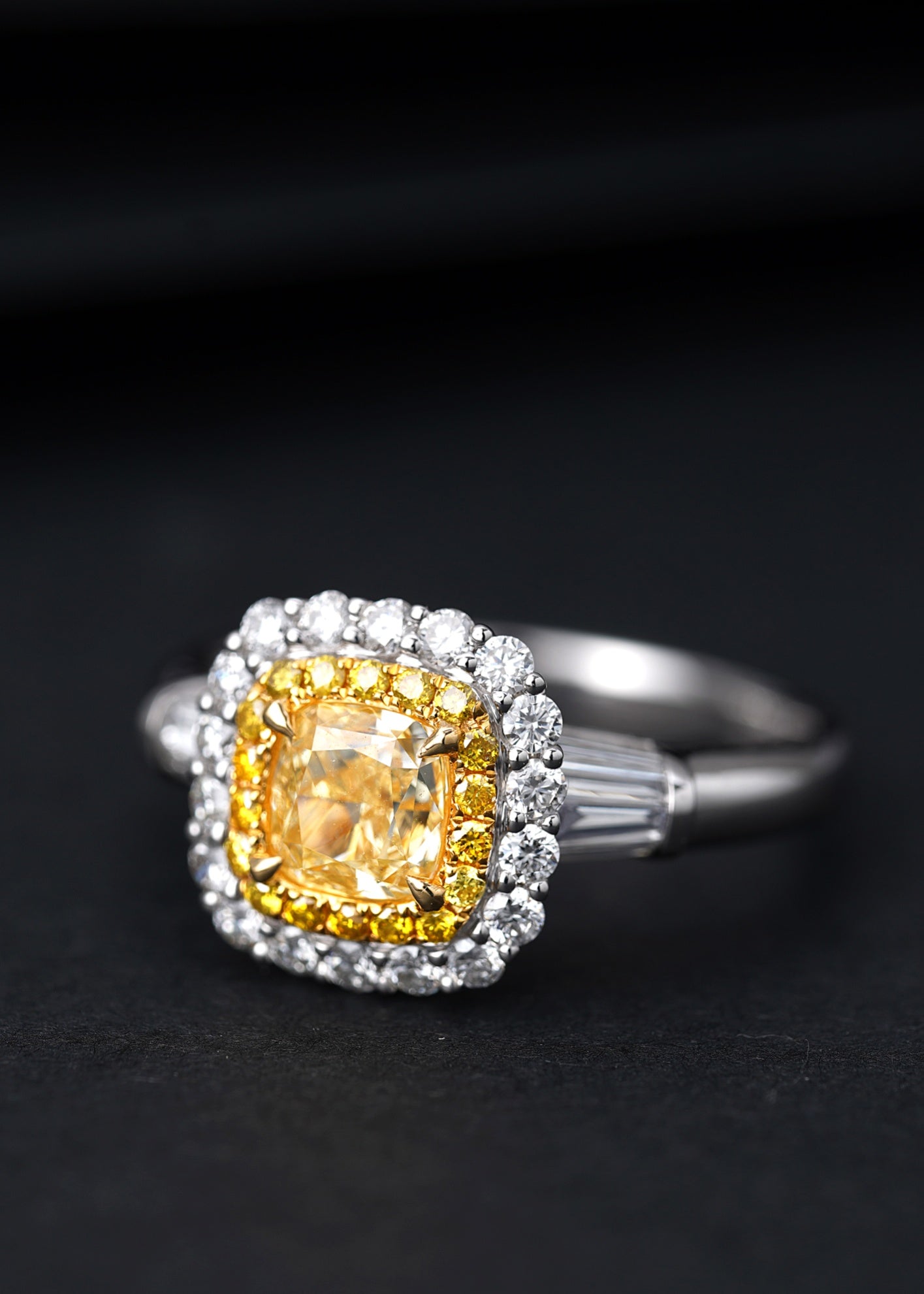 Cushion-Cut Yellow Diamond T-Bar Ring - Exquisite Jewelry - Yellow Diamond Ring