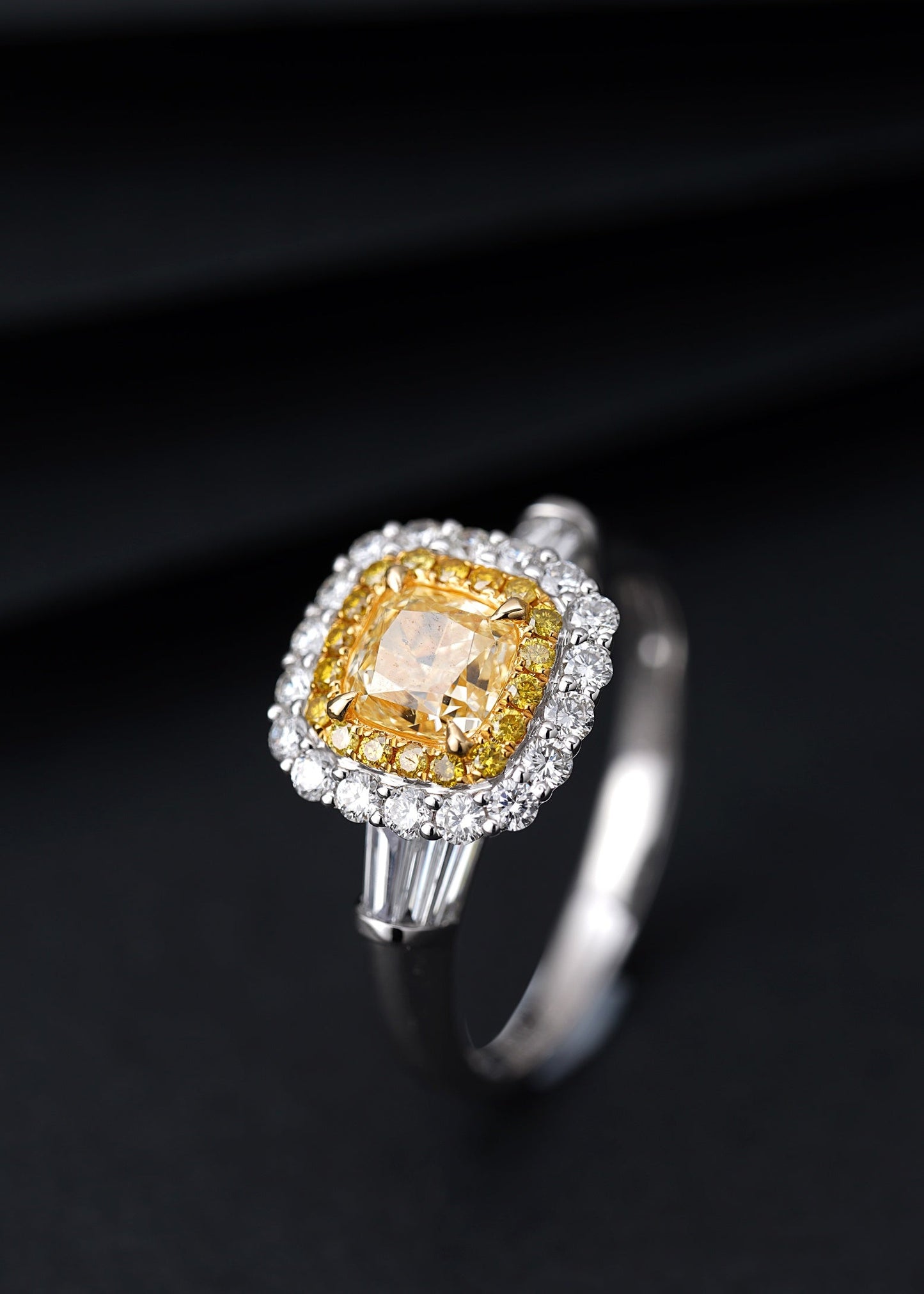 Cushion-Cut Yellow Diamond T-Bar Ring - Exquisite Jewelry - Yellow Diamond Ring