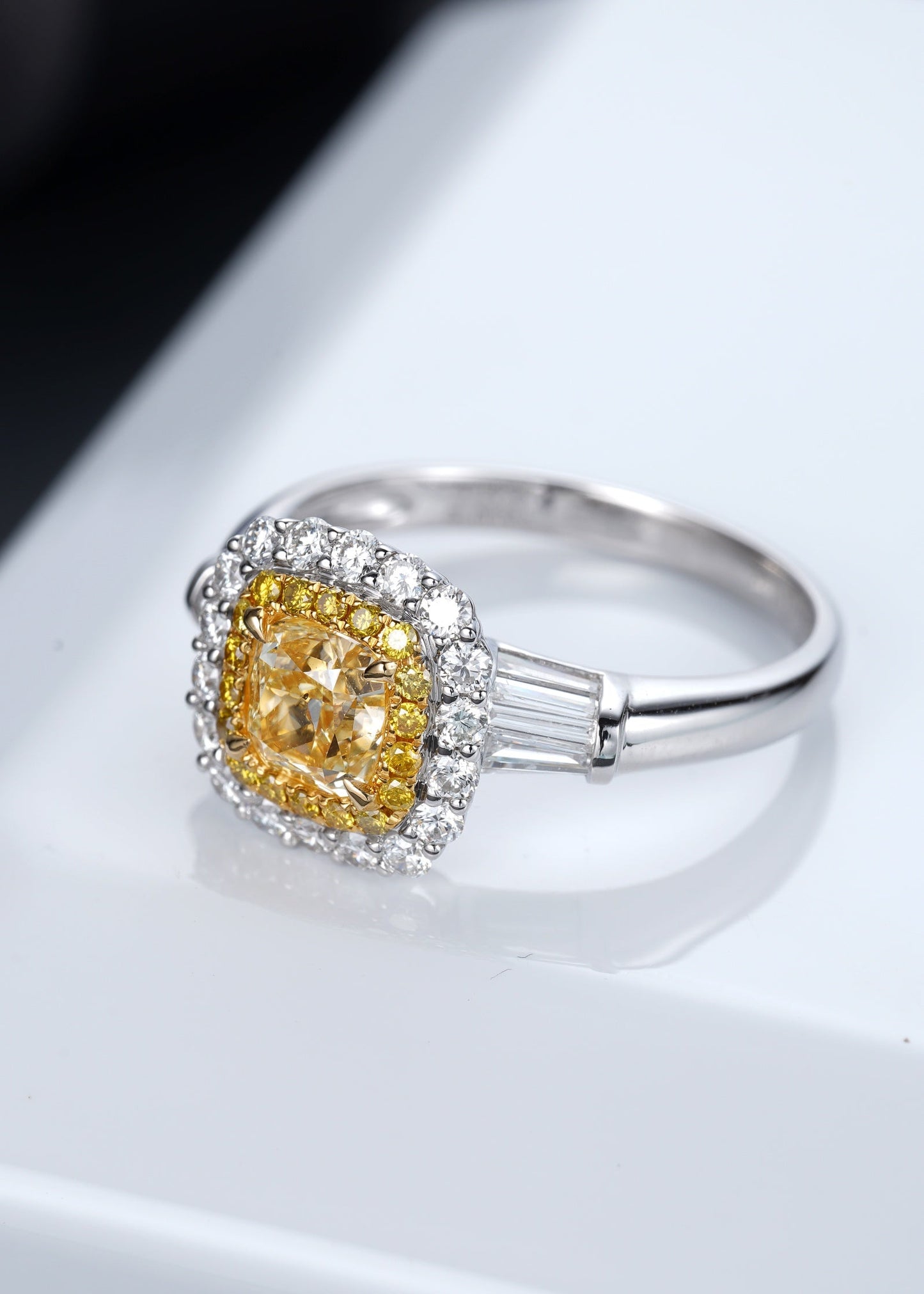 Cushion-Cut Yellow Diamond T-Bar Ring - Exquisite Jewelry - Yellow Diamond Ring