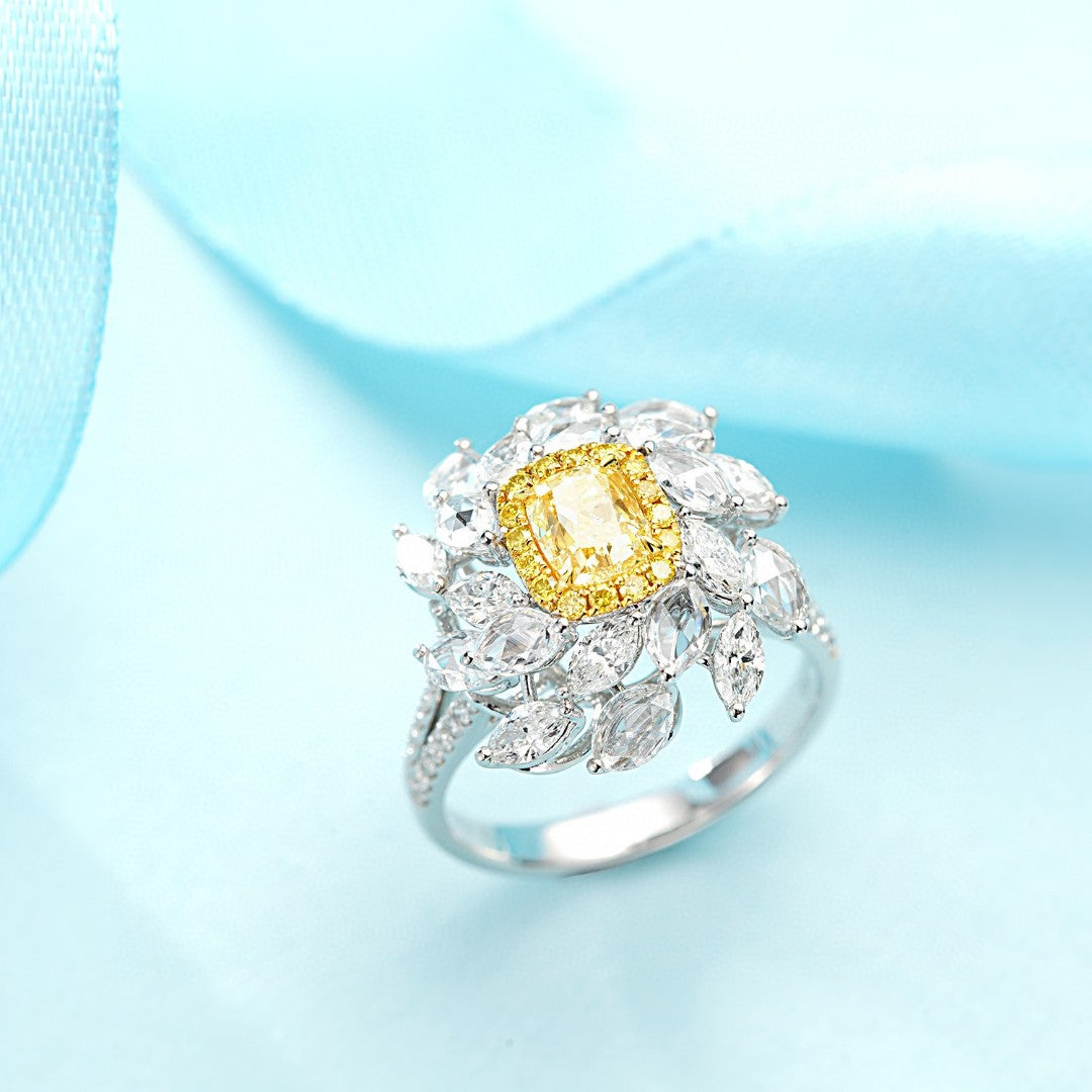 Cushion & Marquise Diamond Ring - Premium Jewelry Collection - Yellow Diamond Ring