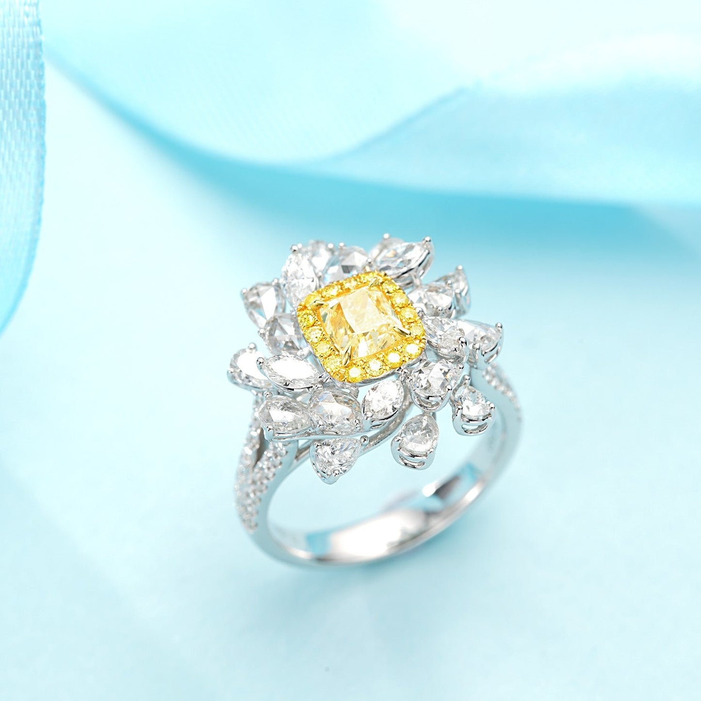 Cushion Marquise Drop Ring with Canary Diamond - Premium Jewelry - Yellow Diamond Ring