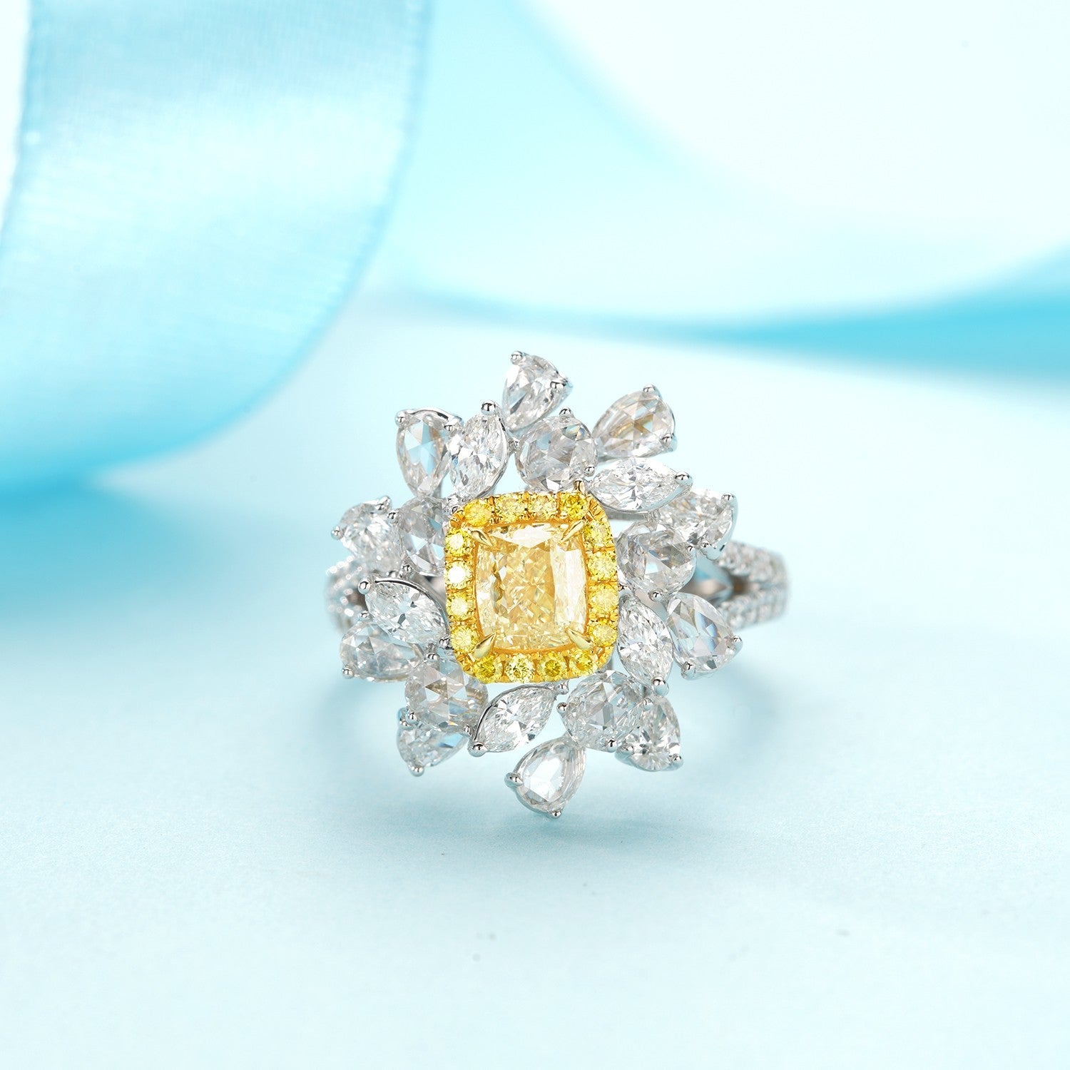 Cushion Marquise Drop Ring with Canary Diamond - Premium Jewelry - Yellow Diamond Ring