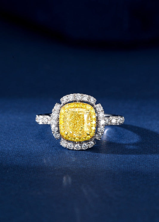 Cushion-Shaped Bloom Ring - Fine Jewelry Piece - Yellow Diamond Ring