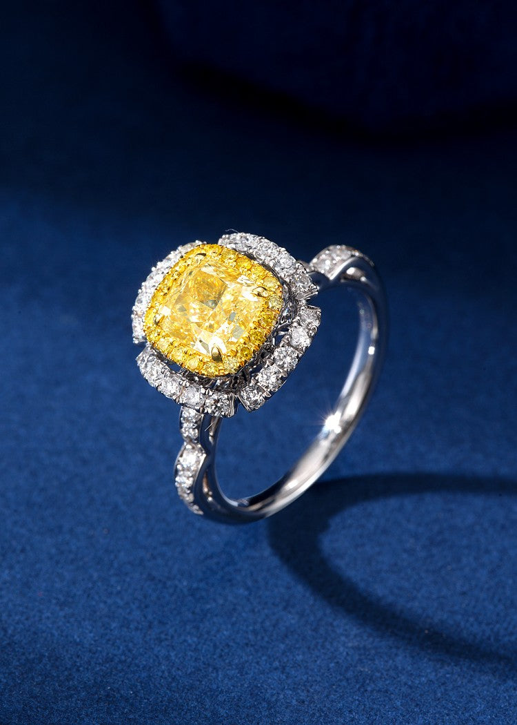 Cushion-Shaped Bloom Ring - Fine Jewelry Piece - Yellow Diamond Ring