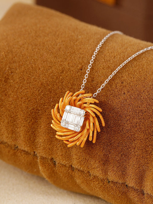 Daisy Step Cut Pendant - Fine Jewelry Piece - White Diamond Pendant