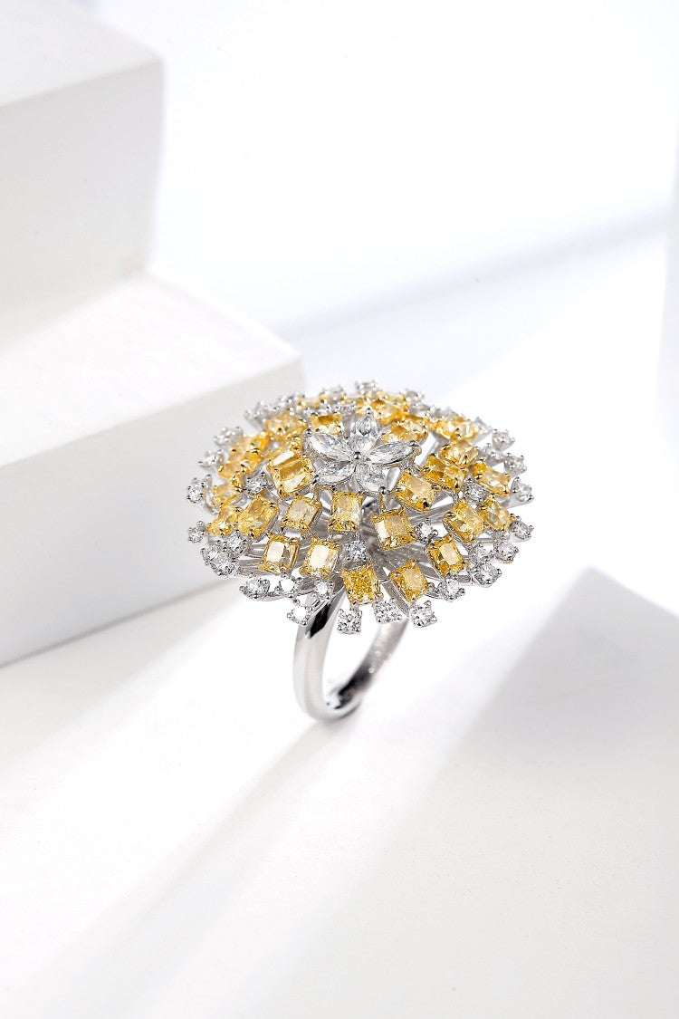 Dandelion Ring with Diamond Centerpiece – Elegant Jewelry Piece - Yellow Diamond Ring