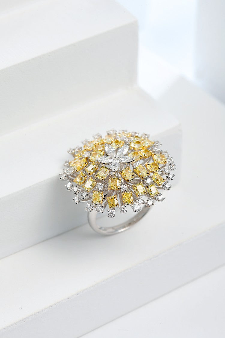 Dandelion Ring with Diamond Centerpiece – Elegant Jewelry Piece - Yellow Diamond Ring