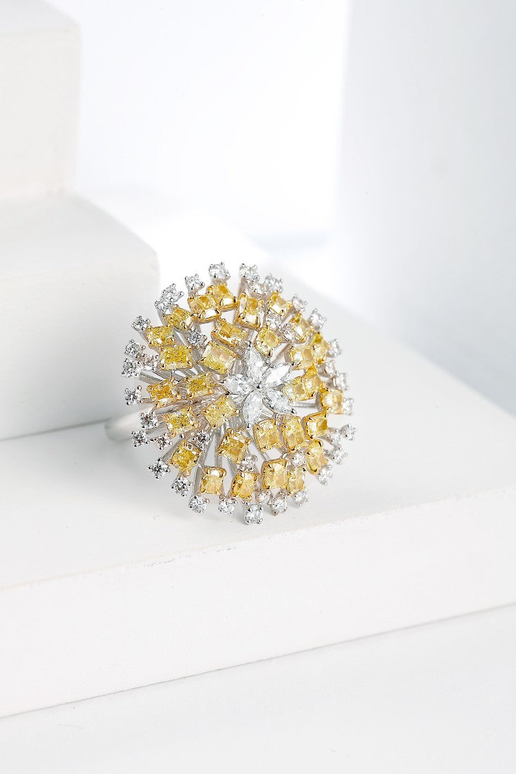 Dandelion Ring with Diamond Centerpiece – Elegant Jewelry Piece - Yellow Diamond Ring