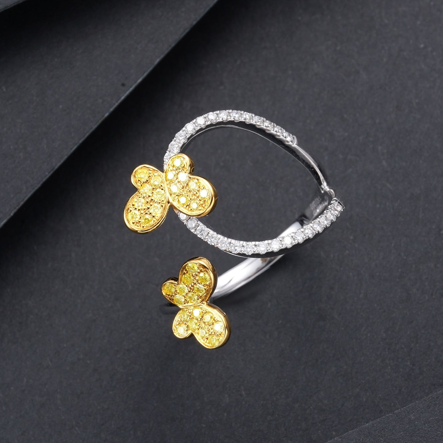 Dazzling Double Butterfly Ring - Premium Jewelry - Yellow Diamond Ring