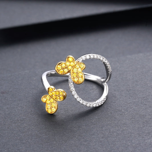 Dazzling Double Butterfly Ring - Premium Jewelry - Yellow Diamond Ring