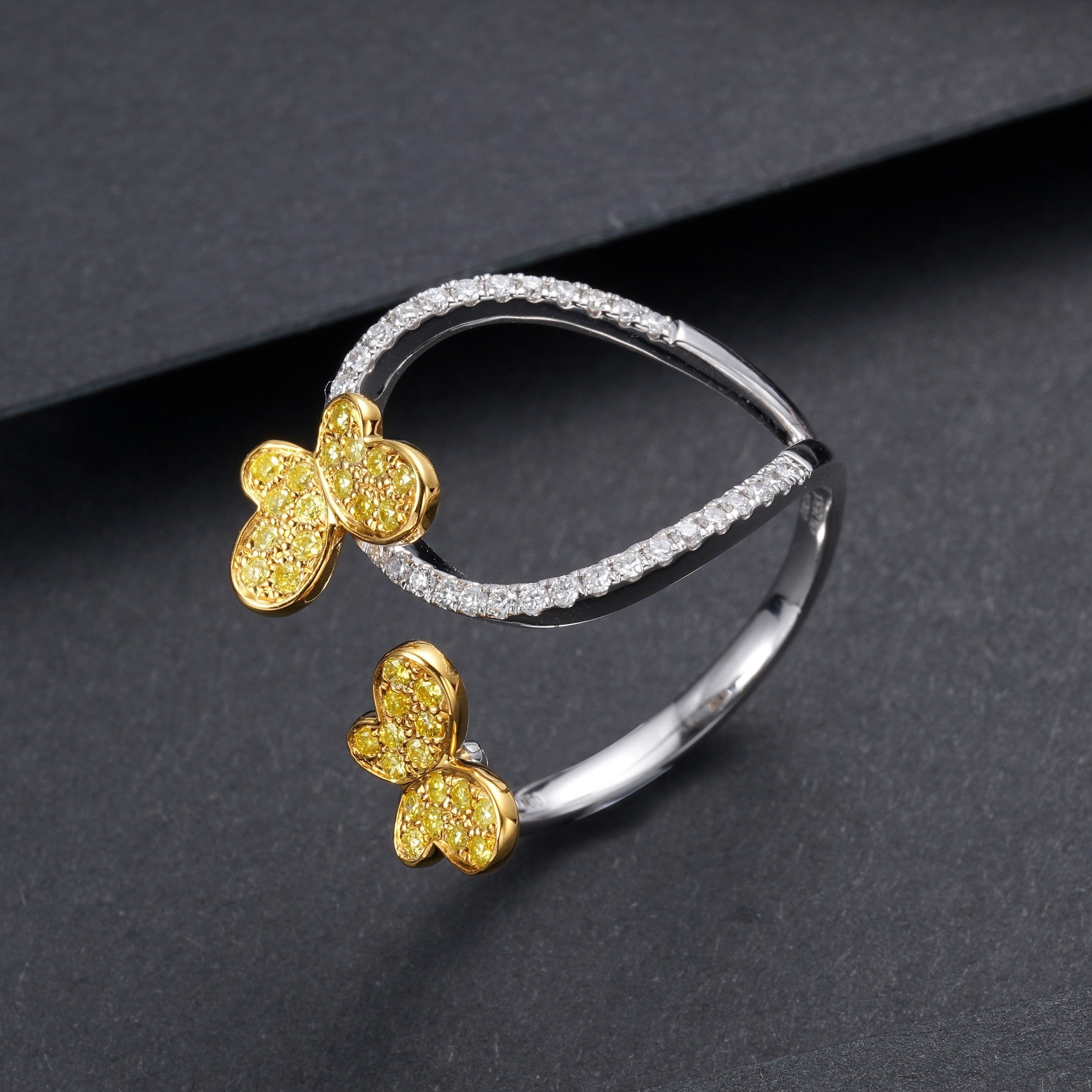 Dazzling Double Butterfly Ring - Premium Jewelry - Yellow Diamond Ring