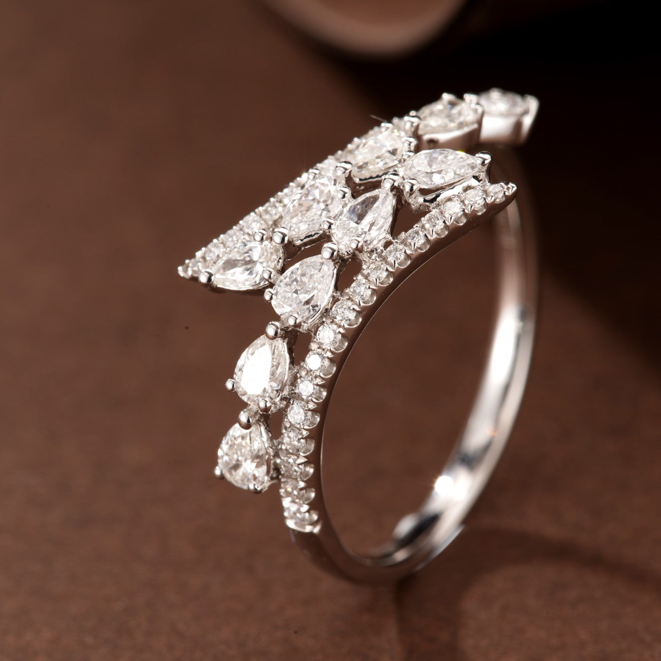 Dazzling Double Row Drop Ring - Premium Jewelry Collection - White Diamond Ring