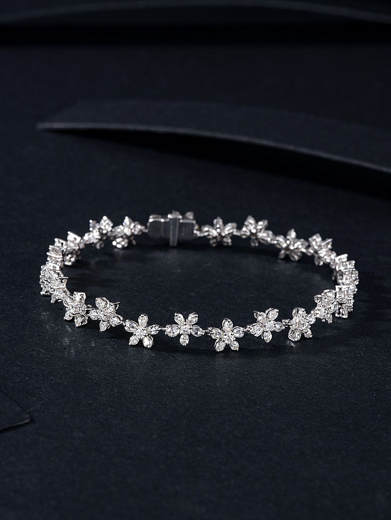 Dazzling Five-Flower Drop Round Diamond Bracelet - Premium Jewelry - White Diamond Bracelet