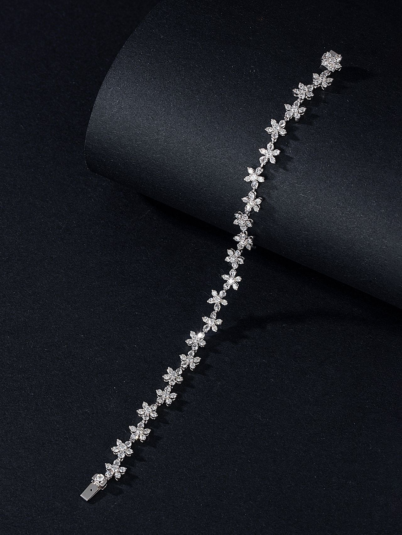 Dazzling Five-Flower Drop Round Diamond Bracelet - Premium Jewelry - White Diamond Bracelet