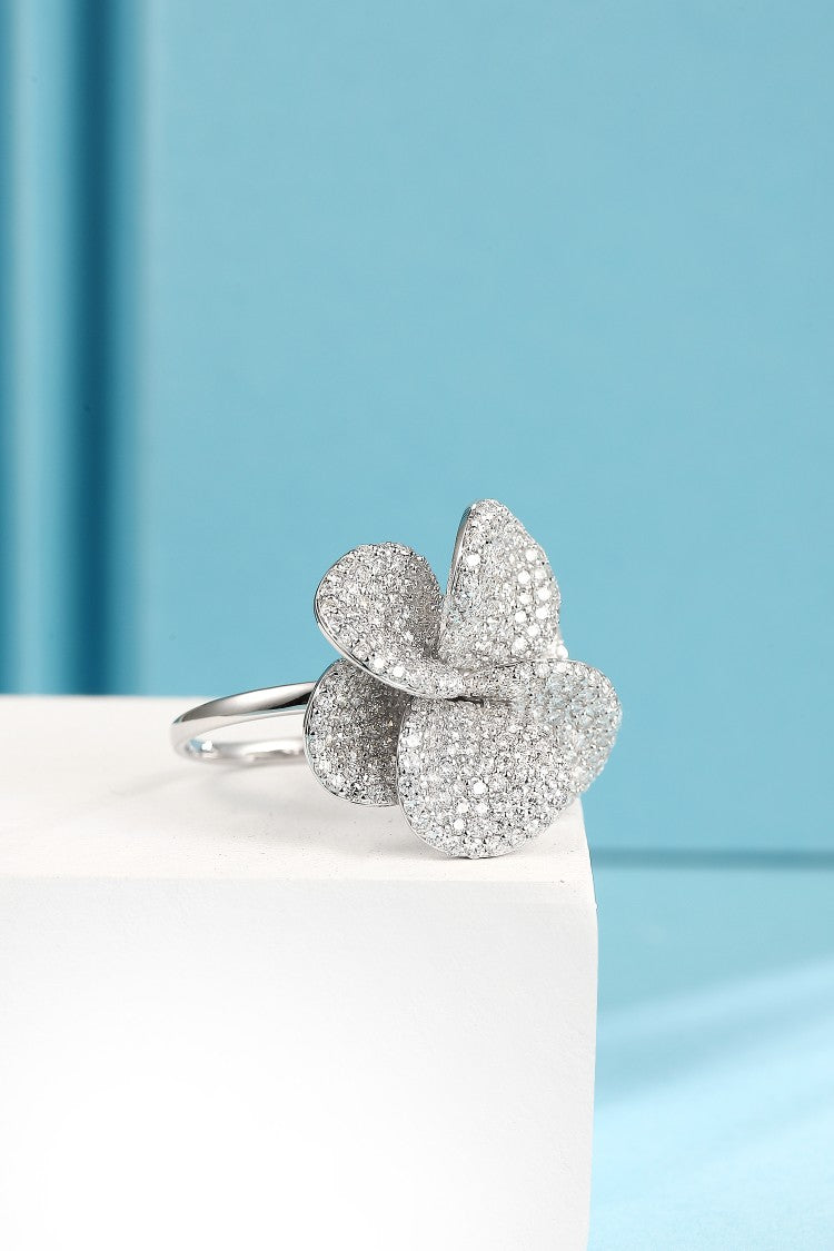 Dazzling Three-Dimensional Petal Ring - Premium Jewelry Collection - White Diamond Ring