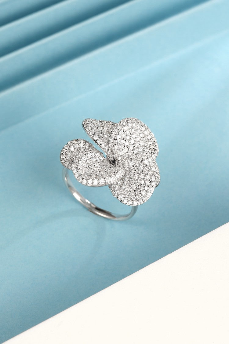 Dazzling Three-Dimensional Petal Ring - Premium Jewelry Collection - White Diamond Ring