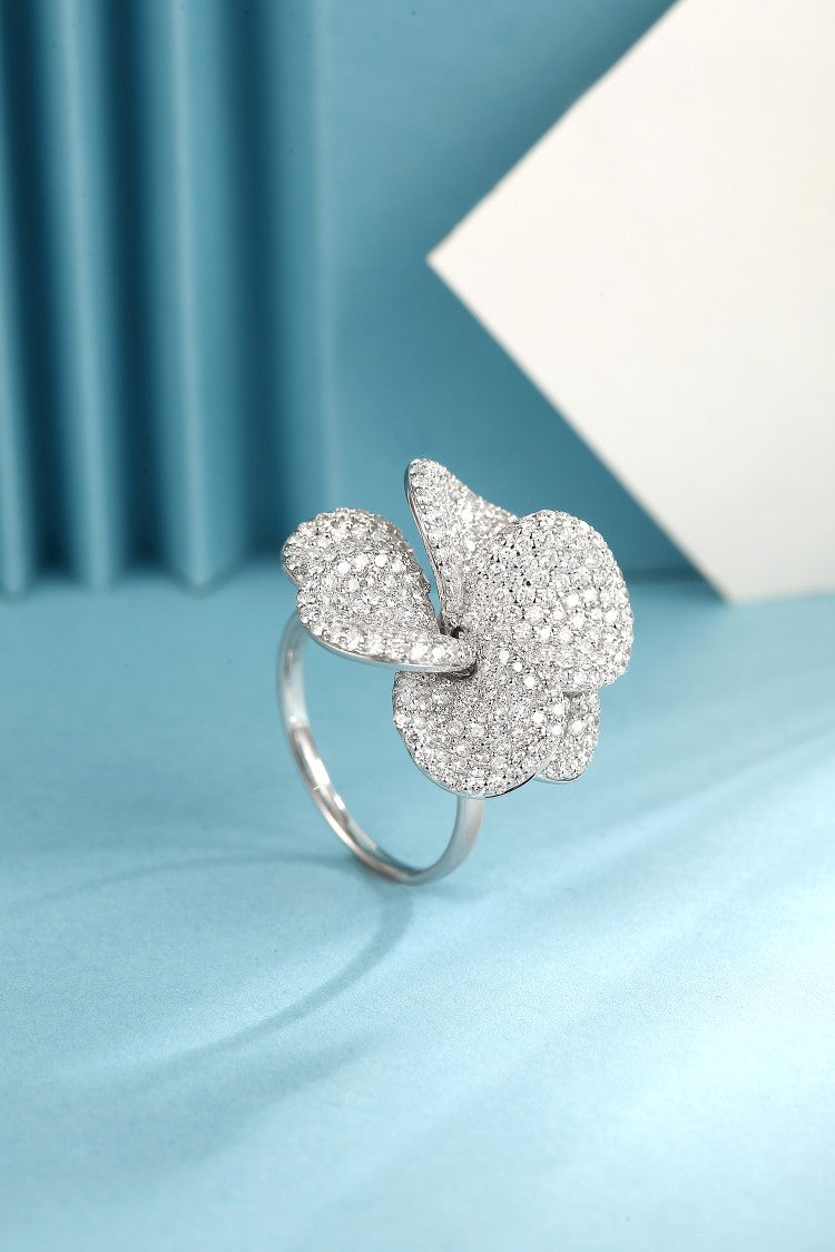 Dazzling Three-Dimensional Petal Ring - Premium Jewelry Collection - White Diamond Ring